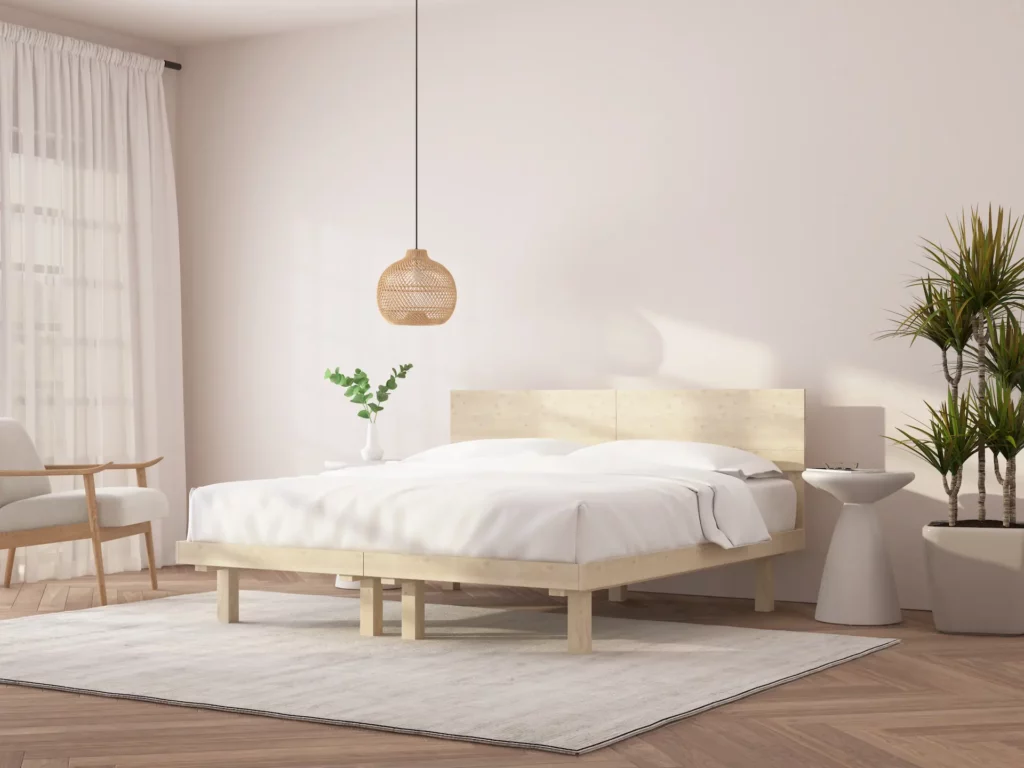 בסיס מיטה יהודית מעץ מלא עם מסגרת וגב מיטה